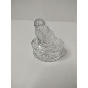 Vintage Beautiful French Luminarc Clear Pressed Glass Owl Trinket Box